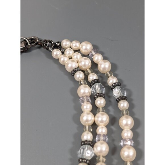 Cookie Lee White Faux Pearl Layered Convertible Statement Necklace Gray Metallic - Picture 5 of 10